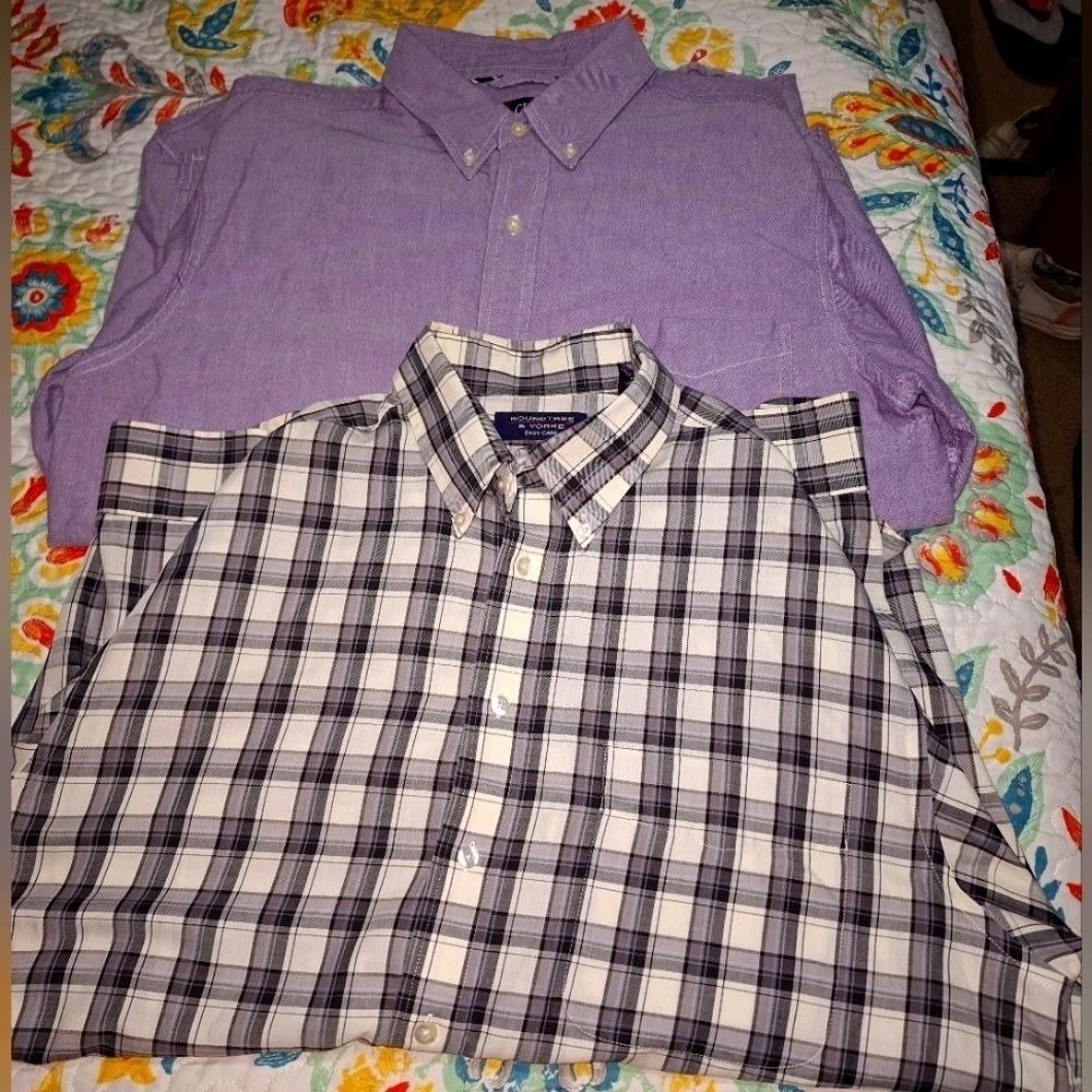 Chaps/ Roundtree & Yorke Set Of Men's Purple/ Black Plaid Shirt In A Large.